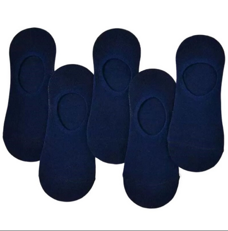 Anyfootwear 5 Pairs Men's Invisible Boat Socks Size 4-9 Blue Summer Thin Cotton Non-Slip Silicone Breathable Solid Color Low Cut Socks