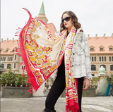 Anyyou 100% Merino Wool Red White Gold Silk Satin Large Winter Scarf Pashmina Shawl Bandana Perfect For Women Ladies Fashion Style