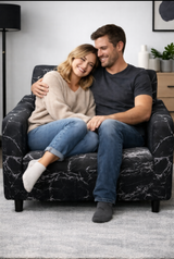 Anyseat 2-Seater Sofa Cover – Marble Black Geometric Style Slipcover for Living Room Chair Protection