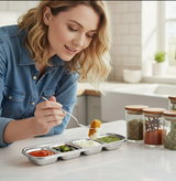 Anygleam Silver Stainless Steel 4-Grid Sauce Dish – Seasoning & Dipping Plates for Kitchenware