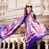 Anyyou 100% Merino Wool Purple Pink Lines Silk Satin Large Winter Scarf Pashmina Shawl Bandana Perfect For Women Ladies Fashion Style