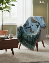 Anycozy Blue Faux Cashmere Throw Blanket – Mermaid Pattern Sofa Cover with Tassels, Soft Picnic & Camping Mat