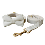 Anypet Velvet Bow Collar Dog Leash Set– White Rope Harness Lead for Training & Walking
