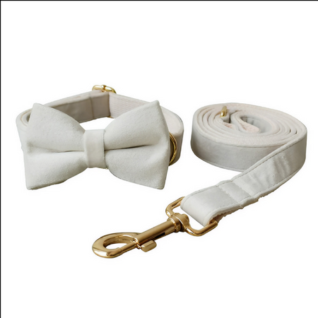 Anypet Velvet Bow Collar Dog Leash Set– White Rope Harness Lead for Training & Walking