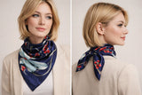 Anyyou Fashion Premium Satin Square Scarf – Navy Blue Red Silk-Feel Neckwrap for Women