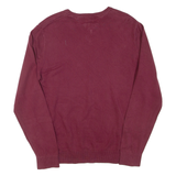 TOMMY HILFIGER Mens Patterned Jumper Maroon Argyle V-Neck Tight Knit L