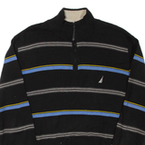 NAUTICA Mens Patterned Jumper Black Striped 1/4 Zip Tight Knit L