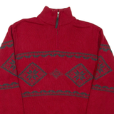 NAUTICA Mens Heavy Knit Jumper Red 1/4 Zip Chunky Knit L