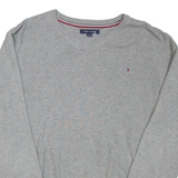 TOMMY HILFIGER Mens Jumper Grey V-Neck Tight Knit L