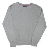 TOMMY HILFIGER Mens Jumper Grey V-Neck Tight Knit L