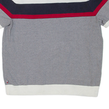 TOMMY HILFIGER Womens Patterned Jumper Blue Striped Tight Knit Short Sleeve L