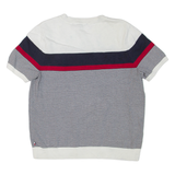 TOMMY HILFIGER Womens Patterned Jumper Blue Striped Tight Knit Short Sleeve L