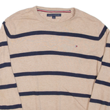 TOMMY HILFIGER Mens Patterned Jumper Beige Striped Tight Knit L