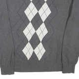 TOMMY HILFIGER Mens Patterned Jumper Grey Argyle Tight Knit M