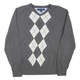 TOMMY HILFIGER Mens Patterned Jumper Grey Argyle Tight Knit M