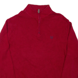 CHAPS Mens Heavy Knit Jumper Red 1/4 Zip Chunky Knit L