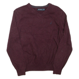 NAUTICA Mens Jumper Maroon V-Neck Tight Knit M