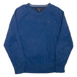 TOMMY HILFIGER Mens Jumper Blue V-Neck Tight Knit L