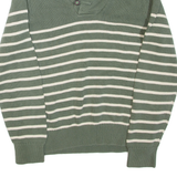 TOMMY HILFIGER Mens Patterned Jumper Green Striped Button Neck Tight Knit L
