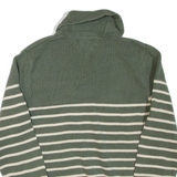 TOMMY HILFIGER Mens Patterned Jumper Green Striped Button Neck Tight Knit L