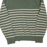 TOMMY HILFIGER Mens Patterned Jumper Green Striped Button Neck Tight Knit L