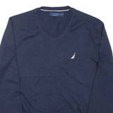 NAUTICA Navtech Mens Jumper Blue V-Neck Tight Knit M