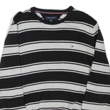TOMMY HILFIGER Mens Patterned Jumper Black Striped Tight Knit L