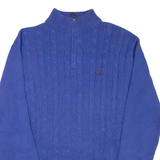 CHAPS Mens Heavy Knit Jumper Blue 1/4 Zip Tight Knit L