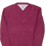 TOMMY HILFIGER Womens Jumper Purple V-Neck Cable Knit S