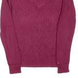 TOMMY HILFIGER Womens Jumper Purple V-Neck Cable Knit S