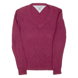 TOMMY HILFIGER Womens Jumper Purple V-Neck Cable Knit S