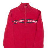 TOMMY HILFIGER Womens Jumper Red 1/4 Zip Tight Knit L