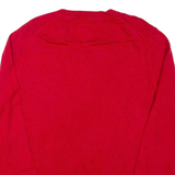 TOMMY HILFIGER Mens Jumper Red V-Neck Tight Knit L