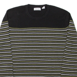 CALVIN KLEIN Mens Patterned Jumper Black Striped Tight Knit L