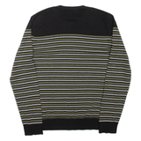 CALVIN KLEIN Mens Patterned Jumper Black Striped Tight Knit L