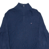 TOMMY HILFIGER Mens Jumper Blue 1/4 Zip Tight Knit L