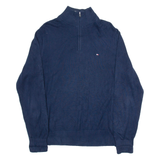 TOMMY HILFIGER Mens Jumper Blue 1/4 Zip Tight Knit L