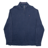 TOMMY HILFIGER Mens Jumper Blue 1/4 Zip Tight Knit XL