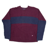 TOMMY HILFIGER Mens Patterned Jumper Maroon Colourblock Tight Knit XL