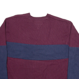 TOMMY HILFIGER Mens Patterned Jumper Maroon Colourblock Tight Knit XL