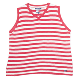 TOMMY HILFIGER Womens Jumper Red Striped V-Neck Tight Knit Sleeveless XL