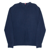 TOMMY HILFIGER Mens Jumper Blue V-Neck Tight Knit L