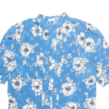 Womens Kimono Blouse Blue Button Neck Off Shoulder Floral UK 14
