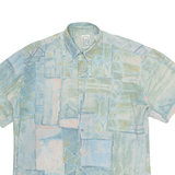 JEAN CHATEL Womens Printed Shirt Green Collared Off Shoulder Crazy Pattern L