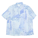 ERFO Womens Printed Shirt Blue Collared Crazy Pattern L