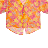 EDUCARE Sheer Womens Printed Blouse Orange V-Neck Viscose Floral M