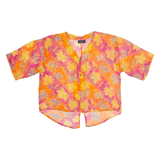 EDUCARE Sheer Womens Printed Blouse Orange V-Neck Viscose Floral M