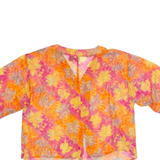 EDUCARE Sheer Womens Printed Blouse Orange V-Neck Viscose Floral M