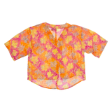 EDUCARE Sheer Womens Printed Blouse Orange V-Neck Viscose Floral M