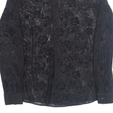 Sheer Womens Printed Shirt Black Collared Long Sleeve Floral S